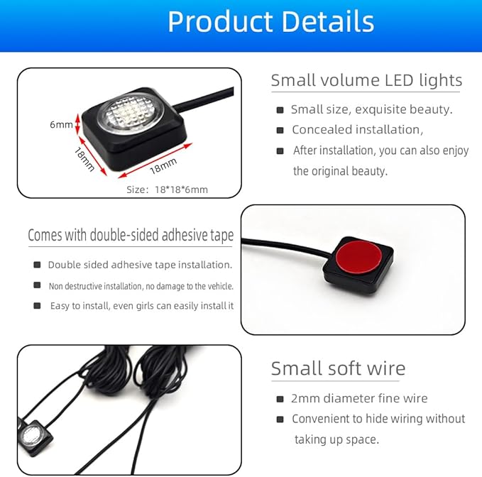 Interior Car Lights APP Control Color Change Small Size LED Light Bulb Music Sync Inside Ambient Lighting Kit USB and Charger Adapter 12V for Cars Trucks Under Dash Accessories and Motorcycle