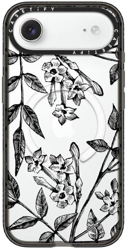 CASETiFY Impact iPhone Air Case [Slim/Compatible with Magsafe / 8.2 ft. 4X Military Grade Drop Protection] - Botanical Jasmine - Clear Black