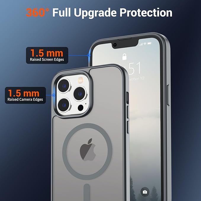 SUPFINE Magnetic for iPhone 12 Pro Max Case (Compatible with MagSafe) (Military Grade Drop Protection) Slim Translucent Matte Shockproof with Anti-Fingerprint Phone Case,Gray