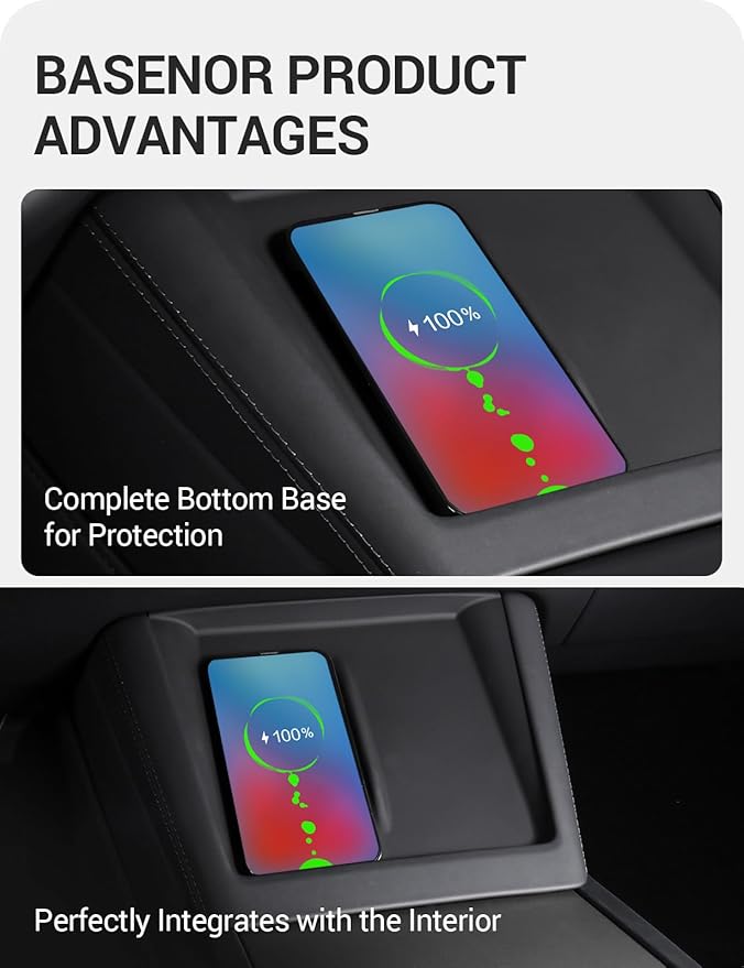 BASENOR 2026 Upgrade Center Console Wireless Charger Mat for 2024 2025 2026 Model 3 Highland Silicone Cover Wireless Charging Phone Pad [Proprietary Design] Interior Accessories