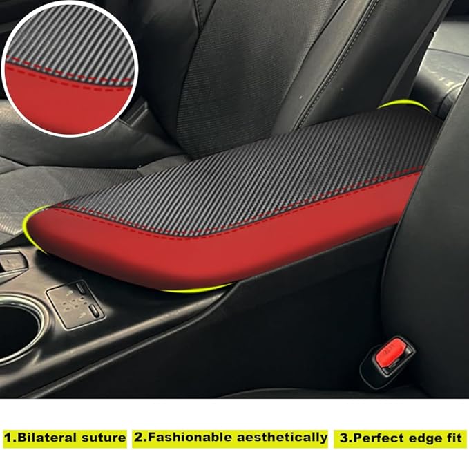Blazeray Car Center Console Armrest Cover for Toyota Camry 2018-2023 Interior Accessories Leather Anti-Scratch Elbow Arm Rest Cover Cushion Pad Protector Saver (Red with Carbon Fiber Leather)