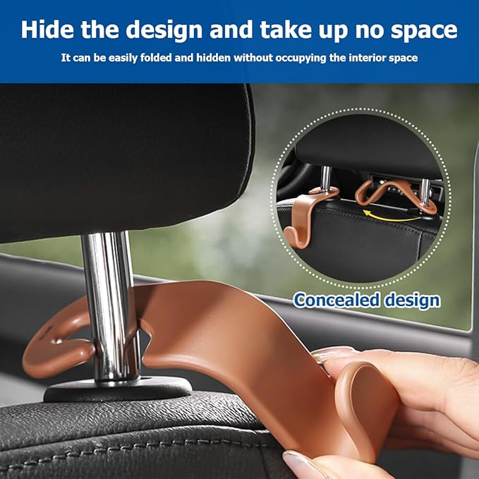 4PCS Car Back Seat Headrest Hooks, Rear Car Seat Storage Headrest Hanger Holder Hooks Organizer, Universal Auto Interior Accessories for Bag Purse Handbag Cloth Coats Grocery (Blue)