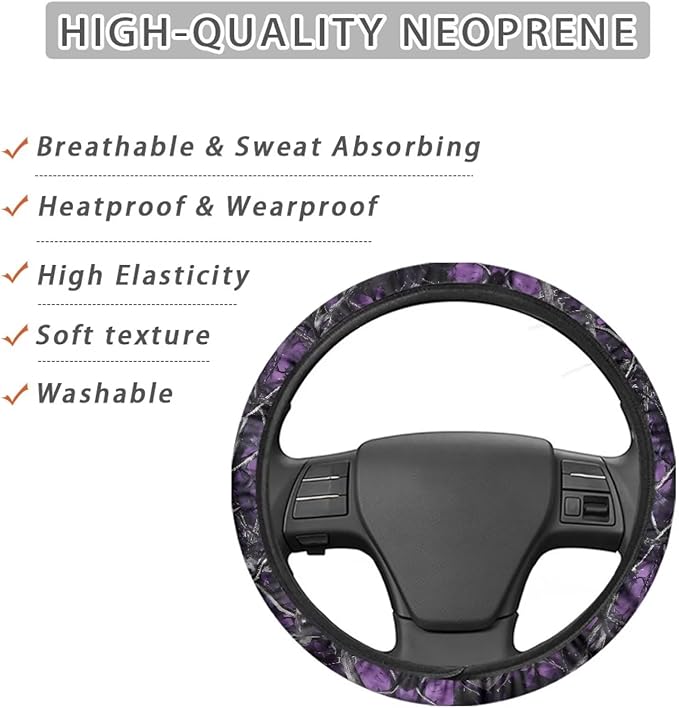 SEANATIVE Purple Camo Hunting Car Steering Wheel Cover Universal Car Accessory for Diverse Cars Neoprene Dust Cover for Steering Wheel