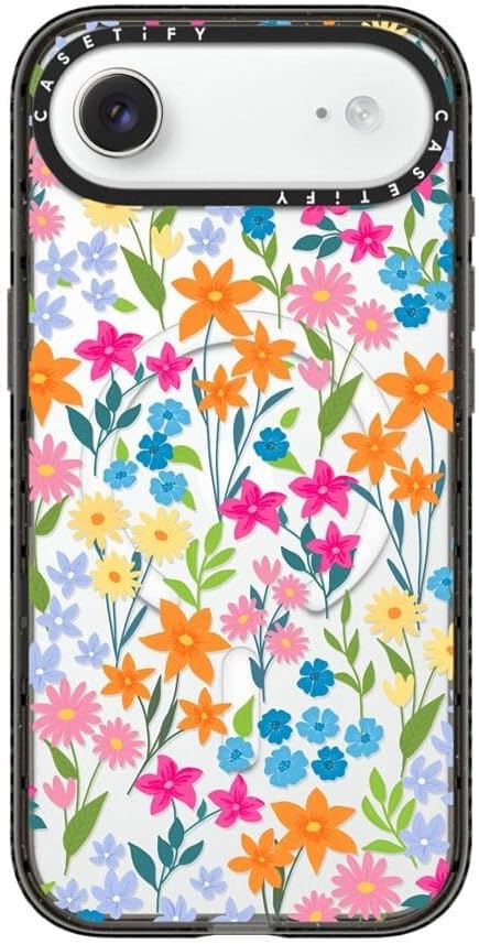 CASETiFY Impact iPhone Air Case [Slim/Compatible with Magsafe / 8.2 ft. 4X Military Grade Drop Protection] - Bright Spring Flowers - Daisy Floral Pattern - Clear Black