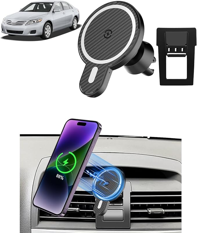 PZK Car Phone Mount for Toyota Camry 2007 2008 2009 2010 2011 Accessories Custom Air Vent Car Phone Holder Magnetic 15W Fast Wireless Charger 360° Rotation Cell Phone Automobile Cradles