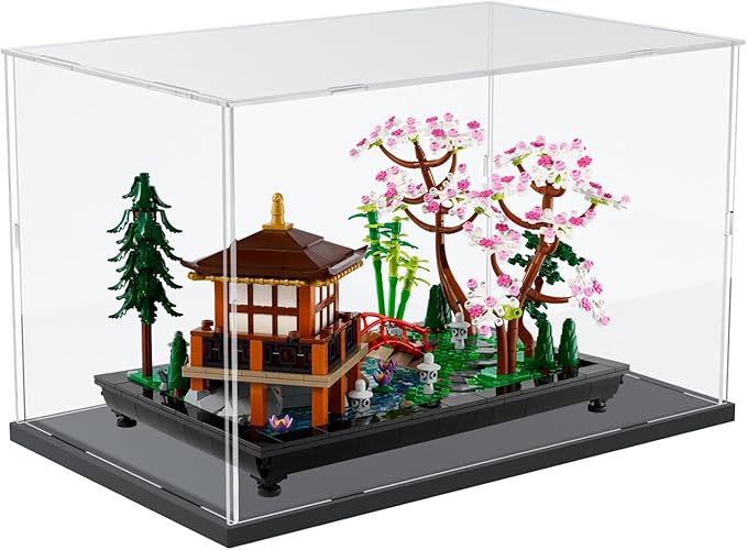 Choowin Acrylic Display Case for Lego Tranquil Garden 10315 10298 10308 10317 for Lego Display Thickened Clear Acrylic Display Cases for Collectibles Assemble Dustproof Display Box(Black Base)