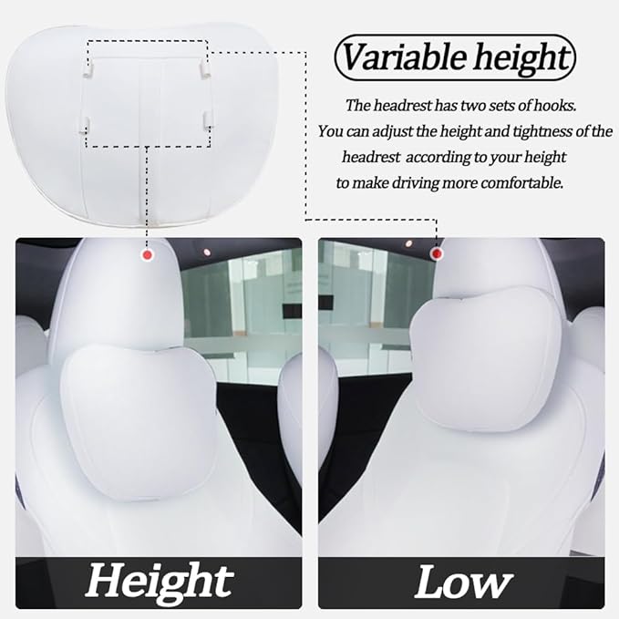 Seat Headrest Neck Pillow for Tesla Model S/X/3/Y Juniper 19-25 Car Neck Support Pillow Seat Headreck Cushion Nappa Leather Neck Support Car Accessories(1pcs White)