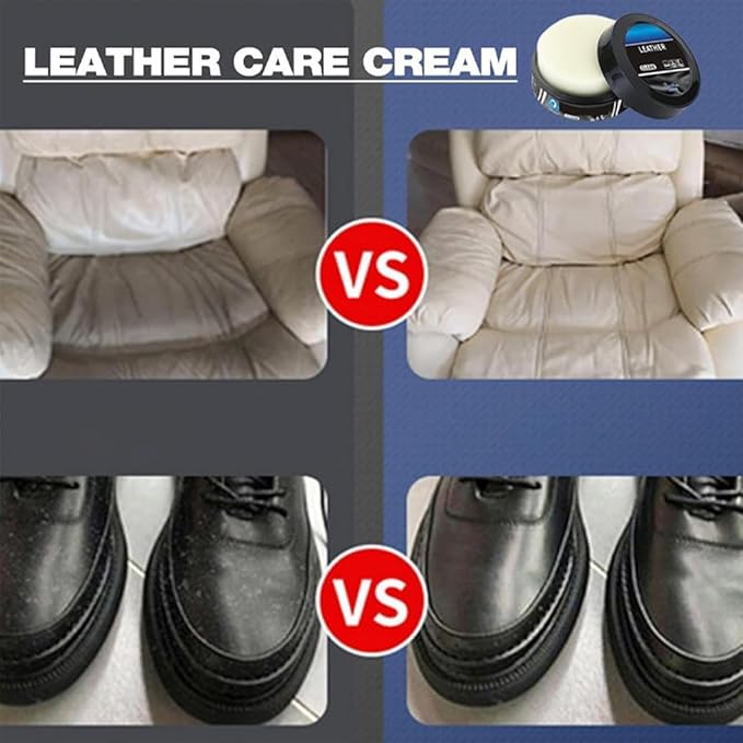 Leather Balm for Cars, Leather Cleaning Cream & Conditioner Paste, Professional Multi-Functional Restorer for Car Interior, Furniture, Shoes & Bags, Deep Cleaner & Repair Kit for Leather Care (3PC)