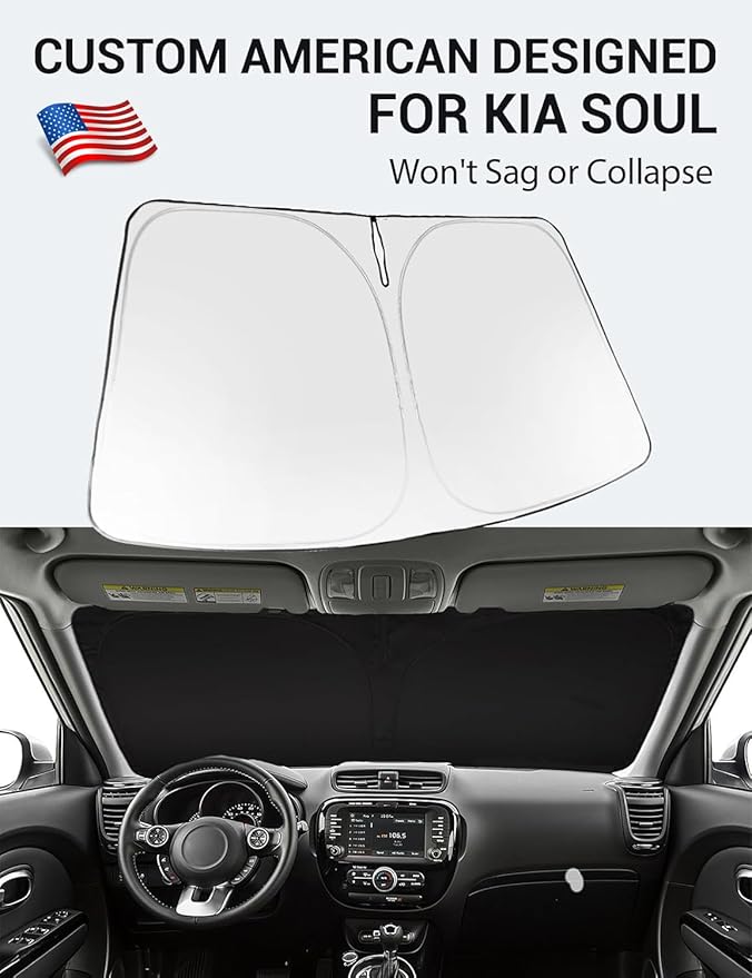 Proadsy 2026 Upgrade Windshield Sun Shade Custom Fit 2014-2019 Kia Soul Foldable Front Sunshade Protector Sun Visor Blocks UV Rays Keep Car Cooler