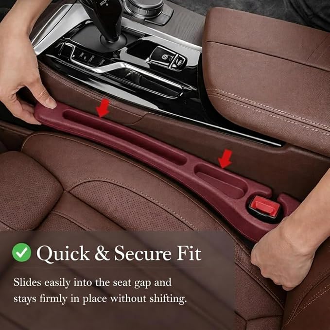 Seat Gap Filler 2 Pack, Car Seat Gap Plug with Storage Slot for Phone & Keys, High-Density Elastic Car Slot Organizer for Most Cars, SUVs, and Trucks - Red