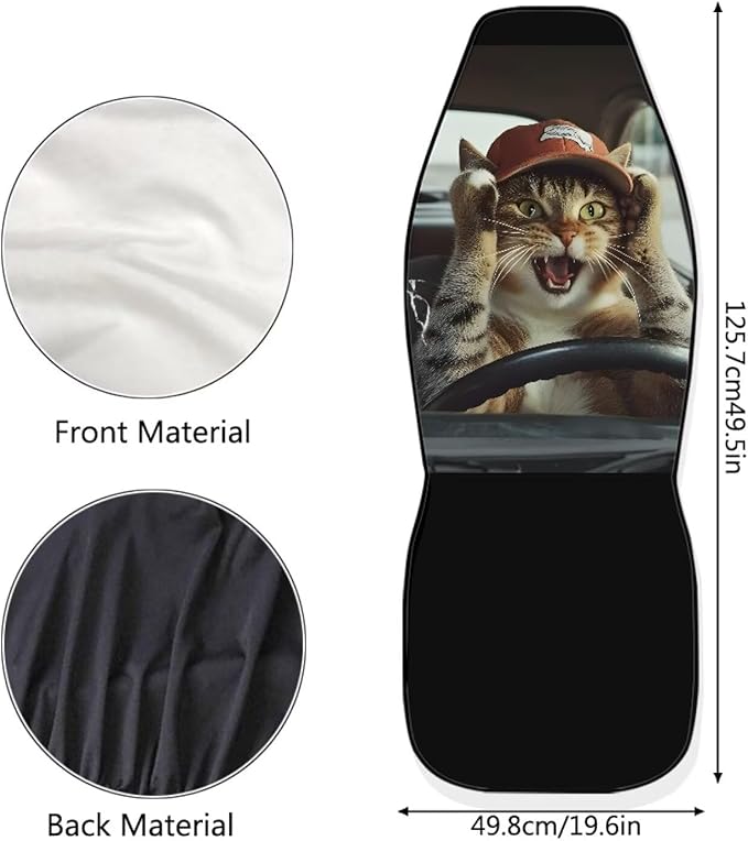 Funny Cat Driver Car Seat Covers for Front Seats Football Broke Car Window Premium Polyester Seat Covers for Cars Trucks and SUVs