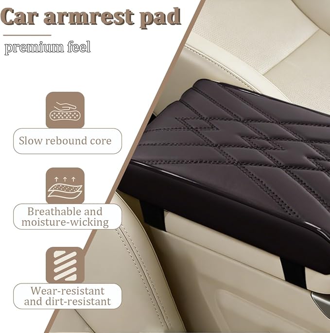 Car Center Console Cover, Memory Foam Vehicle Arm Rest Seat Box Cushion Pad, Scratch & Wear Resistant Automotive Middle Console Protector, Universal for SUV Automobile Truck (Coffee)