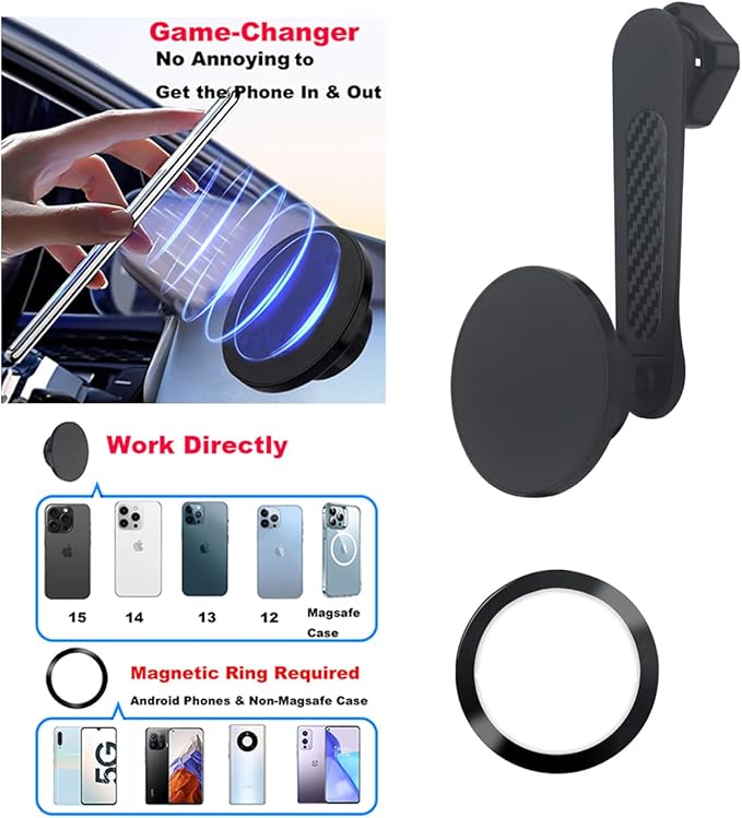17mm Magnetic Ball Phone Mount Holder for Magsafe Phones, with Aluminium Extension Arm for Car Air Vent CD Slot Mount (4.26" Metal Arm)