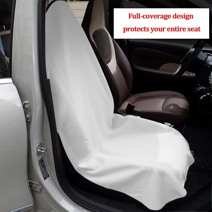 Car Towel Seat Cover, Performance Microfiber Washable Non Slip Vehicle Front Seat Covers, Sweatproof Automotive Interior Chair Protectors, Universal for SUV Automobile Truck (White)