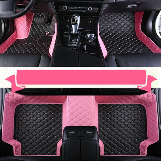Custom Car Floor Mat Compatible with BMW Mercedes-Benz Toyota Cadillac Lexus Honda Infiniti Nissan Hyundai Kia Audi All Models Cars Sedans SUVs Automotive Mats (Edge Pink Middle Black Beige)