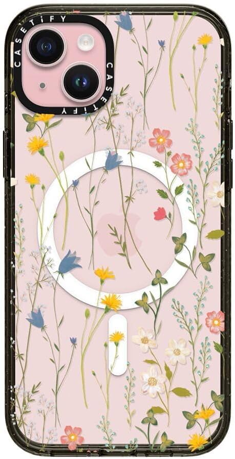 CASETiFY Impact iPhone 15 Plus Case [4X Military Grade Drop Tested / 8.2ft Drop Protection/Compatible with Magsafe] - Dreamy Floral Pattern - Clear Black