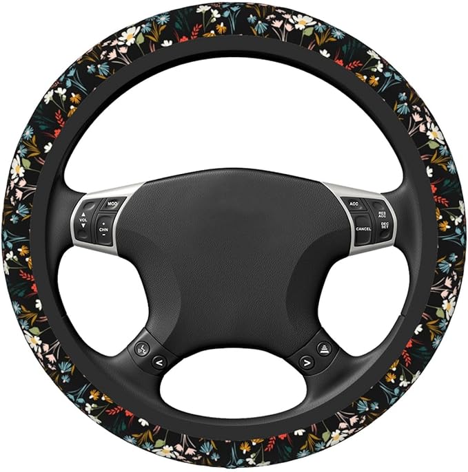Chic Wildflowers Steering Wheel Cover for Men Women Universal Car Accessories 15 Inch Neoprene Auto Interior Decor