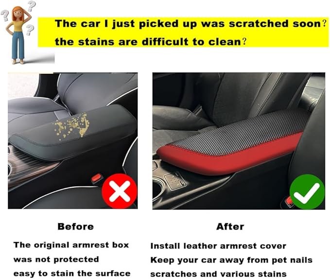 Blazeray Car Center Console Armrest Cover for Toyota Camry 2018-2023 Interior Accessories Leather Anti-Scratch Elbow Arm Rest Cover Cushion Pad Protector Saver (Red with Carbon Fiber Leather)