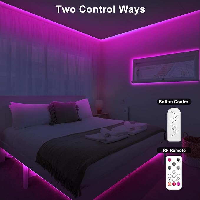 Tatazone 16.4ft Pink COB Led Strip Lights with RF Remote, Dimmable Bright Adhesive Indoor Led COB Light Strip for Cabinet, Painting, Room, Bed