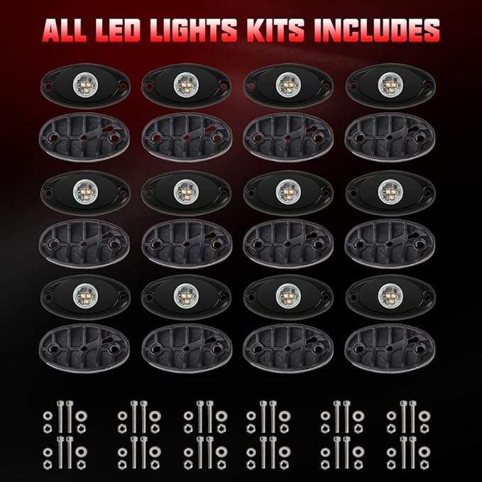 SUNPIE 12 Pods Red Rock Lights Kits for Off Road Truck Car ATV SUV Motorcycle Under Body Glow Light Lamp Trail Fender Lighting, Extension Wires Provided(Red)