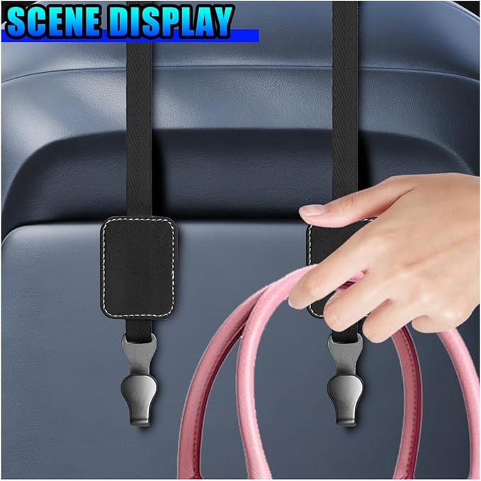 2PCS Car Seat Headrest Hooks, Stylish Suede Automotive Backseat Storage Hanger, Universal Vehicle Interior Seat Organizer Accessories for Purse, Handbag, Umbrella, Grocery (Black)