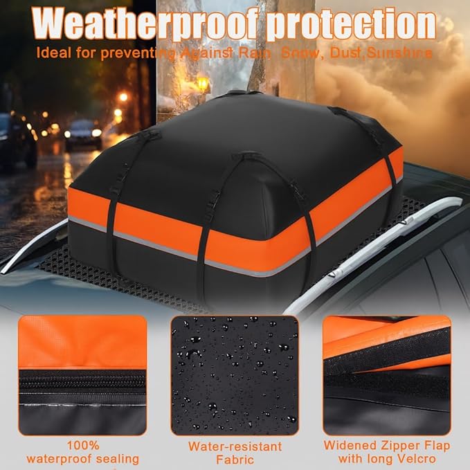 Car Roof Bag Rooftop Cargo Carrier Bag 15 Cubic Feet Waterproof for All Cars with/Without Rack, Includes Anti-Slip Mat, 8 Reinforced Straps, 6 Door Hooks, Storage Bag, Luggage Lock by MCCKLE