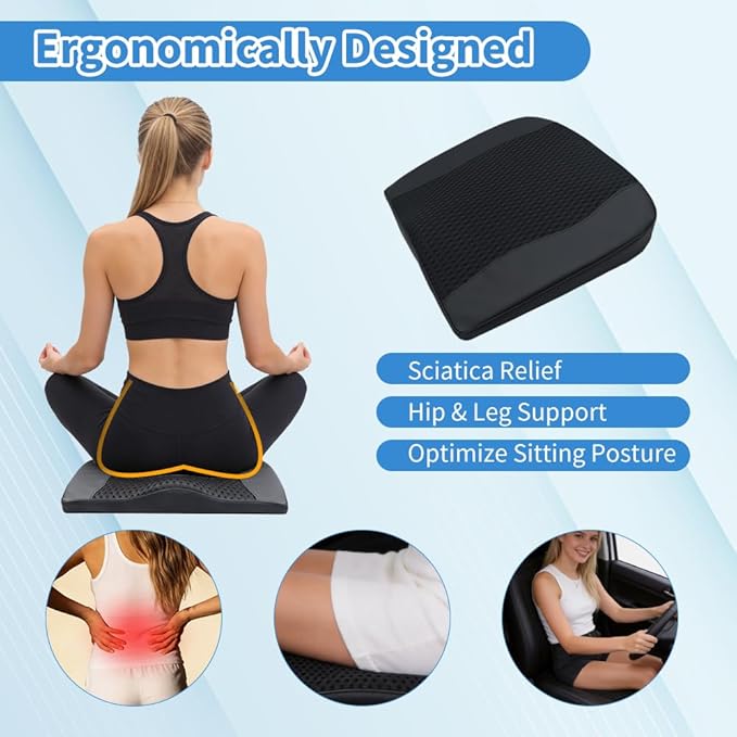 Car Seat Cushion for Long Driving Memory Foam Wedge Leather Cushion for Back Pain & Tailbone Pain Relief Non Slip & Ergonomic Car Seat Pillow Pad, Fit for Most Car Truck Office Chair & Wheelchair