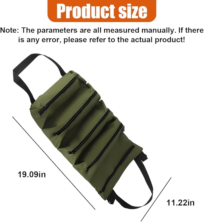 YoRise Car Seat Organizer, Oxford Cloth Roll Up Tool Bag With 5 Zipper Pockets, Hanging Back Seat Car Organizer, Portable Waterproof Vehicle Storage Accessories for Cars, Trucks, SUVs (Green)