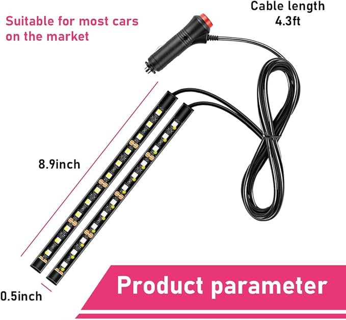 Car LED Strip Light, 24 LEDs RGB Neon Interior Atmosphere Lights, 12V Under Dash Ambient Night Light, Cigarette Lighter Auto Interior Decorative Lamp, Car Accessories (Red)