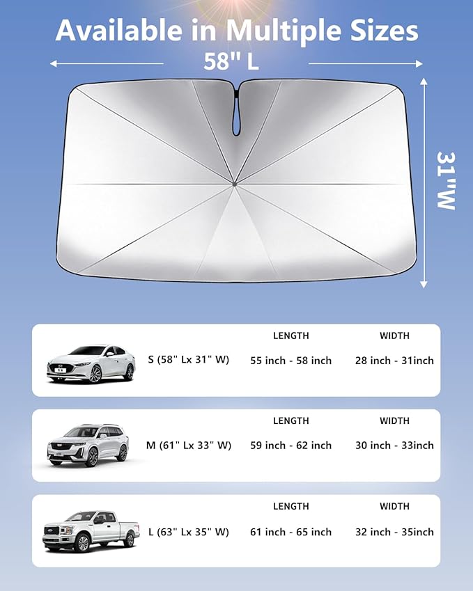 Foldable Windshield Sun Shade Umbrella Reflective Car Window Cover with Bendable Handle, Heat Blocker for SUV, Truck, Sedan Ideal Gifts for Men & Women