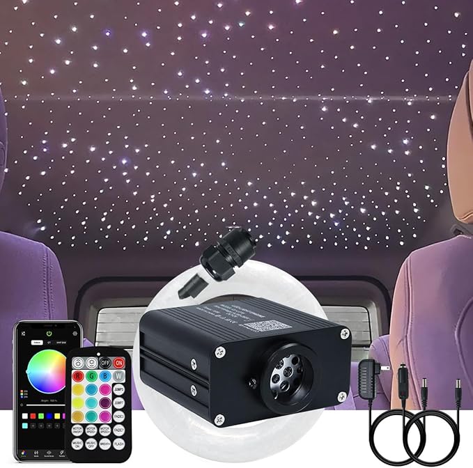 AKEPO 16W Small Size Twinkle Fiber Optic Lights Kit, Mixed 460pcs 9.8ft/3m Optical Fiber APP Music Activated RGBW Car Starlight Headliner/Home
