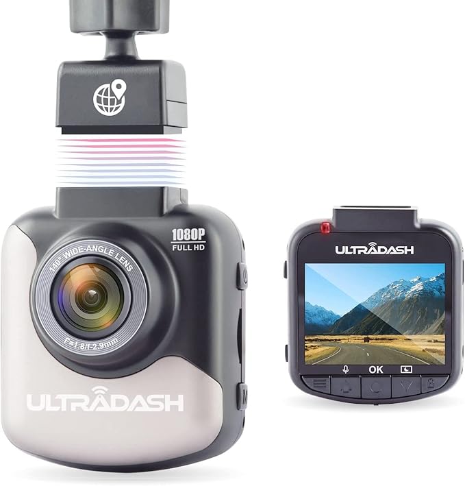 UltraDash Dash Cam GPS Magnetic Charging Mount HDR Night Image Sensor 6 Layers Glass 140 Degree Wide Angle Lens G-Sensor 2" LCD Super Capacitor