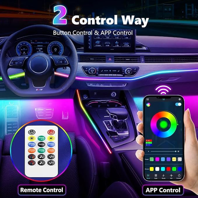 Interior Car LED Strip Lights, Acrylic LED Lights RGB Dreamcolor 6 in 1 with 175 inches 593 LEDs Fiber Optic Ambient Lighting Kits,APP and Remote Control 16 Million Colors Car Neon Lights