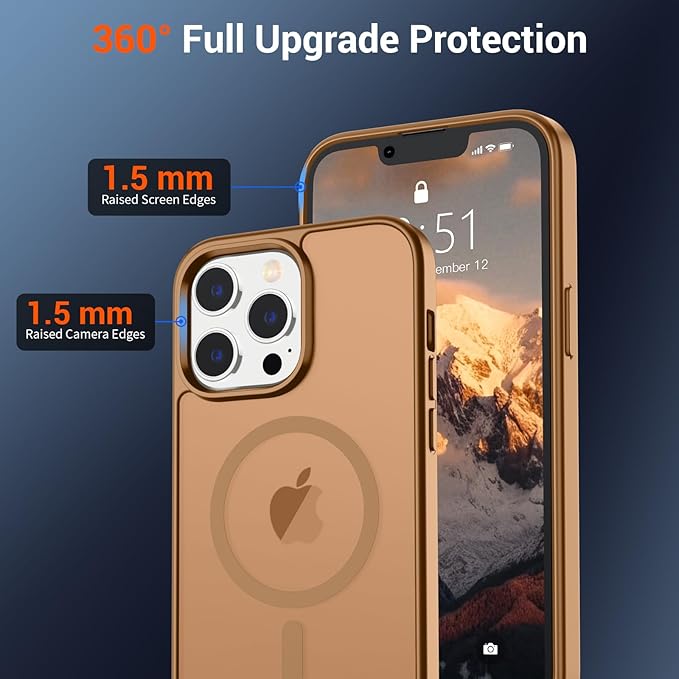 SUPFINE Magnetic for iPhone 13 Pro Case (Compatible with MagSafe) (Military Grade Drop Protection) Slim Translucent Matte Shockproof with Anti-Fingerprint Phone Case,Brown