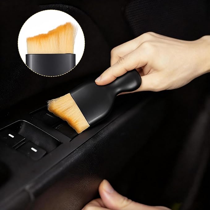 Soft Bristle Car Interior Brush, 4 PCS Gtziqa Curved Design Cars Duster Interiors Detail Brushes Car Interior Detailing Brush Cleaning Tool with Cover for Dashboard Interiors Exterior Keyboard Leather