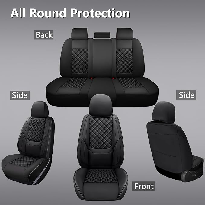 Full Coverage Leather Car Seat Covers Full Set,Waterproof Seat Covers for Cars,SUVs Trucks, Car Seat Cushion,Car Seat Protector with 5 Seats (Black, Full Set(Front and Rear-5 Seats))