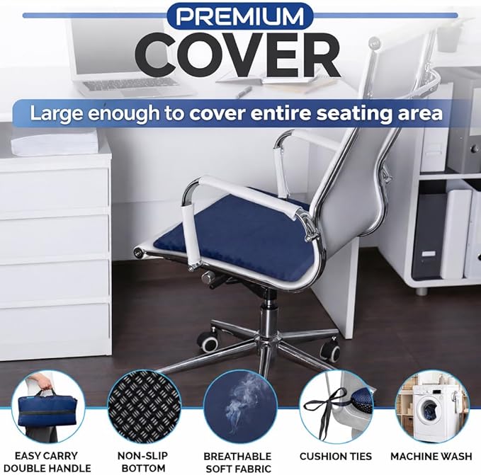 Large Gel Seat Cushion for Long Sitting, Cooling Gel Cushion for Office Chair, Tailbone Sciatica Coccyx Pain Pressure Relief Orthopedic Seat Cushion, Double Handles Non Slip Cover for Car Wheelchair