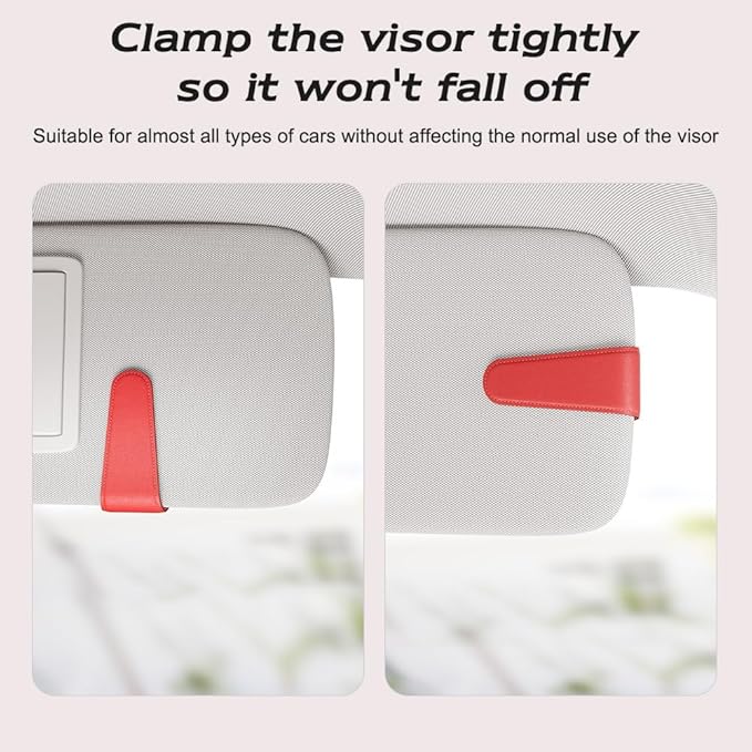 Sotfamily Sunglass Holder for Car Visor, Suede Cloth Magnetic Sunglass Organizer for Car Accessories, 2 Packs, Red