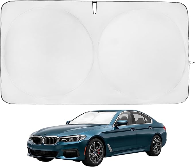 Windshield Sun Shade -Certified 99.87% UVB & 99.02% UVA Car Sun Shade. Award Winning Sunshade - Patented Technology | Compatible for BMW 5 Series 2024-present | Car Shades by Kinder Fluff