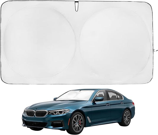 Windshield Sun Shade -Certified 99.87% UVB & 99.02% UVA Car Sun Shade. Award Winning Sunshade - Patented Technology | Compatible for BMW 5 Series 2024-present | Car Shades by Kinder Fluff