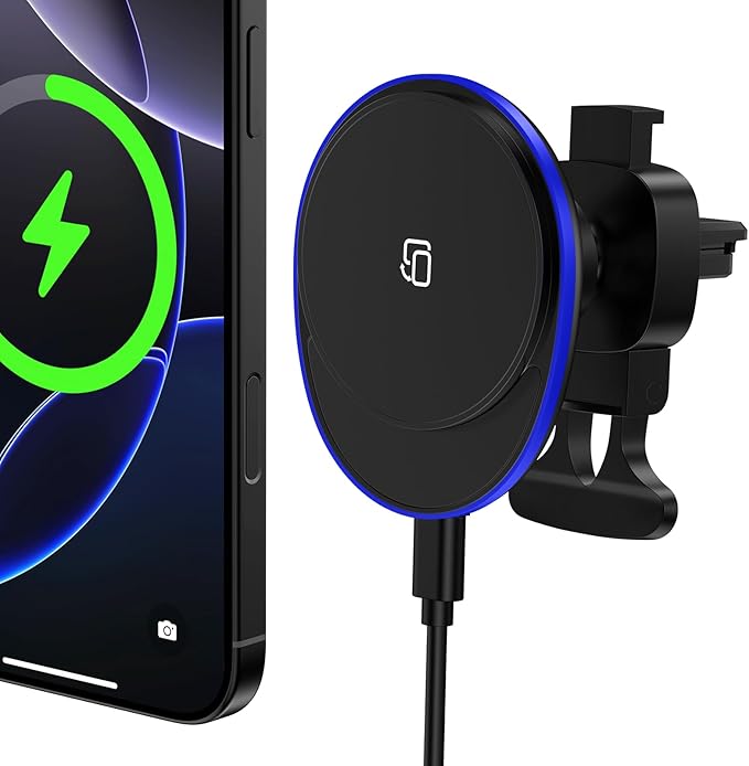 15W Magnetic Wireless Car Charger, MagSafe Car Mount Charger Fast Air Vent Car Phone Holder Charger for Samsung Galaxy S26 Ultra S26 S25 FE S25 Ultra S24 iPhone 17e 17 Pro Max 17 16e 16 Pro 15 Pro Max