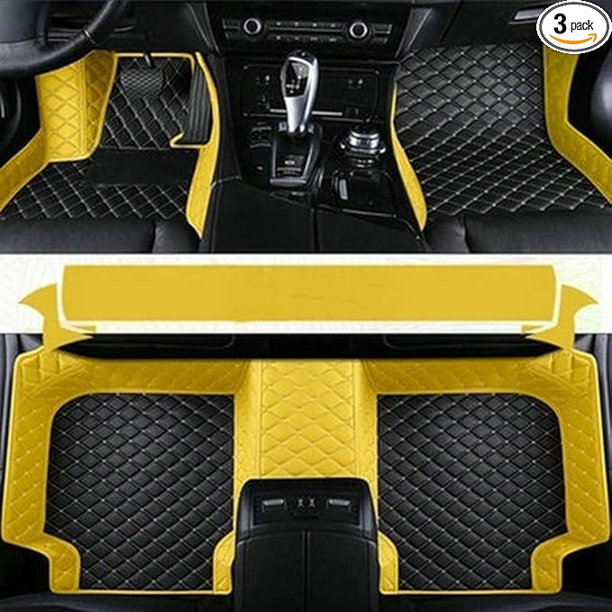 Custom Fit Car Floor Mats - Full Coverage Automotive Leather Floor Liners for Most Vehicles by MingyunSM (Black & Yellow)