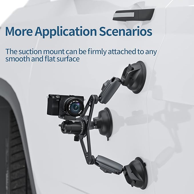 Triple Suction Cup Camera Car Mount Holder, Heavy Duty Tripod Window Windshield Dash Dashboard Inside Outside Sucking Attach Accessories for GoPro Insta360 DJI Action Osmo Pocket DSLR Accessory