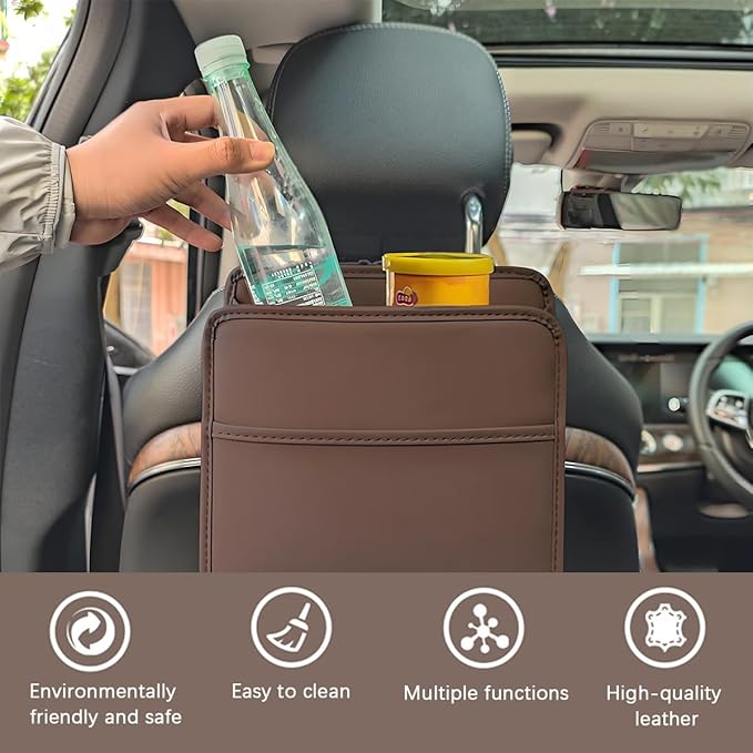 Zpana Car Seat Back Organizer, Leather Multipurpose Hanging Vehicle Backseat Headrest Storage Bag, Automotive Pouch Pocket Organizer for Kids & Adults, Universal for Truck SUV Sedan (Green)