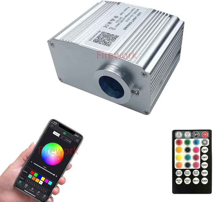 FIREWORK Bluetooth APP 10W Twinkle Fiber Optic Light Engine, Remote Control for Starlight Headliner (Not Including Fiber Optic Cable)