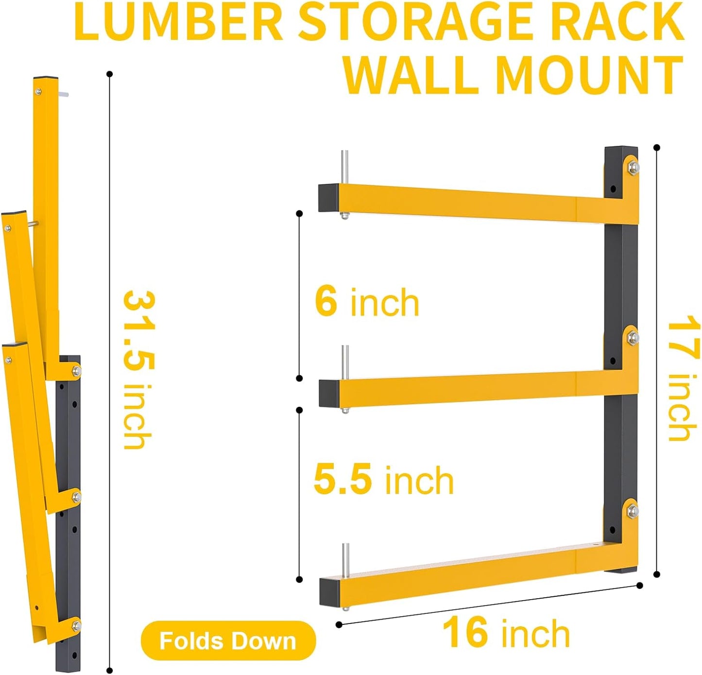 6 PACK Lumber Storage Rack Wall Mount Wood Organizer Storage Racks Heavy Duty Shelf Brackets with 9-Level System 1080 LB Sturdy Folding Garage Wall Shelving, Snowboard Rack for Indoor and Outdoor