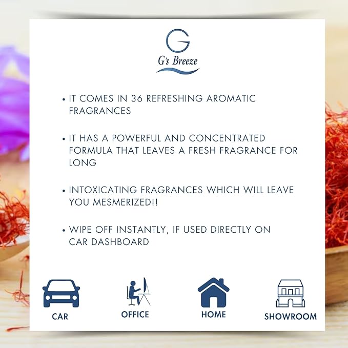 G's Breeze Saffron Sandal Air Freshener – Exotic Blend of Sandalwood & Saffron – Enrich Your Home, Car, and Office With Rich Woody Aroma – Create a Long-Lasting and Inviting Atmosphere Anywhere