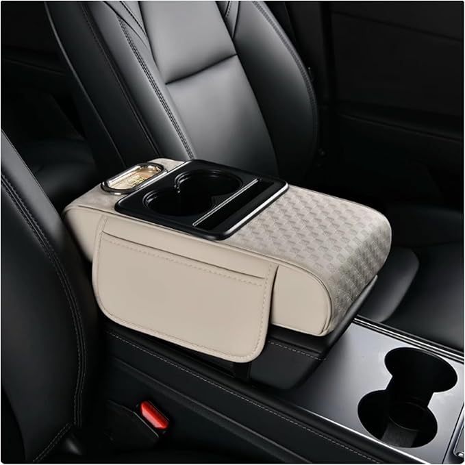 Car Arm Rest Cushion for Mazda CX-5, Center Console Armrest Pillow Car Armrest Pad Trucks with Cup Holder, Armrest Pad Storage Bag(White)