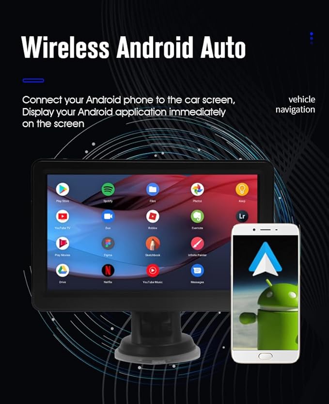7" HD Screen Wireless carplay via Bluetooth Support iPhone carplay and Android Auto, with Mirror Link/Voice Control/FM/TF Card/USB/AUX