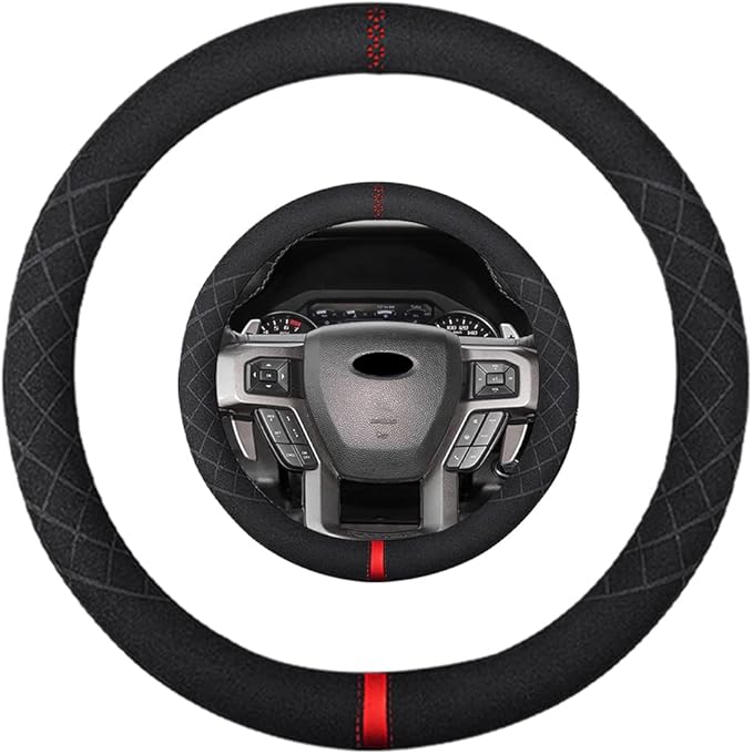 Suede Steering Wheel Cover,Compatible with Ford Expedition F-150 F-250 F-350 Suede Leather Sport Non-Slip Wheel Cover Car Interior Accessories 15.5 16 inch for Man and Women